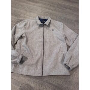 QILO Men's Grey Wool Blend Bomber Jacket Embroidered Pineapple Size M